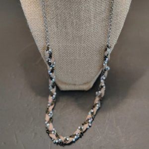 Vintage 14 inch Costume Necklace with a tan cord wrapped in two chains